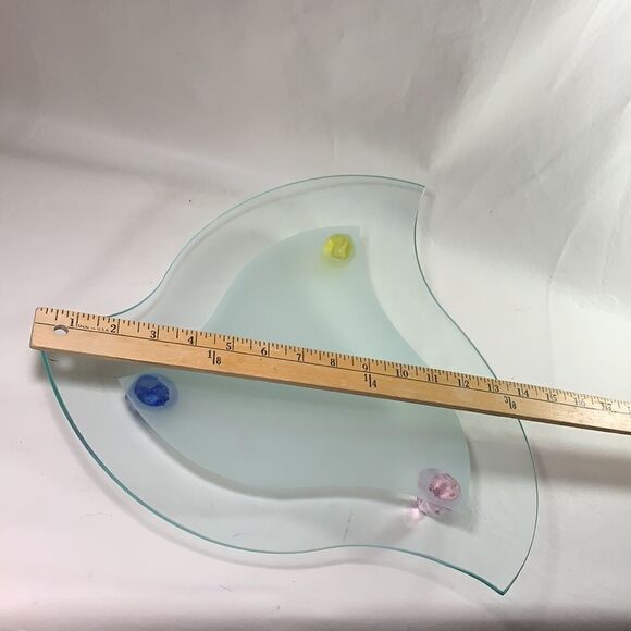 14 1/2 Inch Art Nouveau Glass 3 Footed Pink Blue Yellow Decorator Serving Tray - Picture 10 of 11
